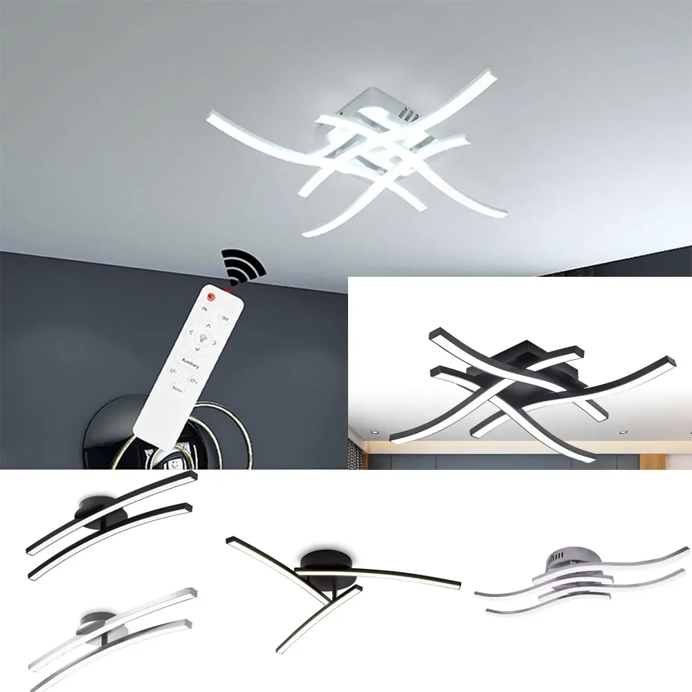 LED 천장 조명 AC85-265V 모던 커브 디자인 샹들리에 램프, 화이트 따뜻한 3 색, 원격 바 거실, 2/3/4 조명