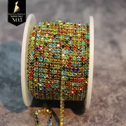 Gold Rhinestone Tassel Chain Roll with Crystal Ribbon Trim - SS16 (Colorful with gold)
