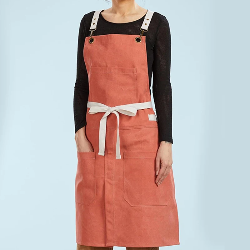 Unisex-Schürze mit Canvas-Rückseite und Taschen für Küche, Koch- und Backstudio-Uniform-Latzschürze für Damen und Herren, Koch-Arbeitskleidung – Detail 2
