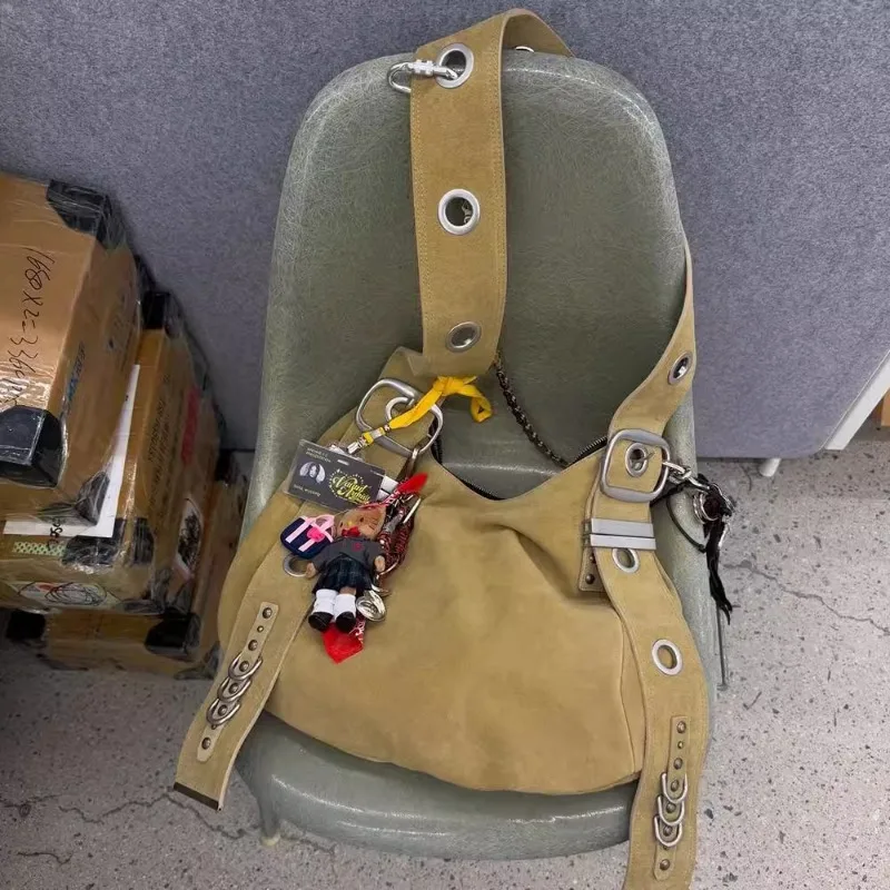 Belt buckle Women Luxury Designer Handbag And Purses PU Rivet Multiple Pockets Y2K Large Capacity Shoulder bags big totes