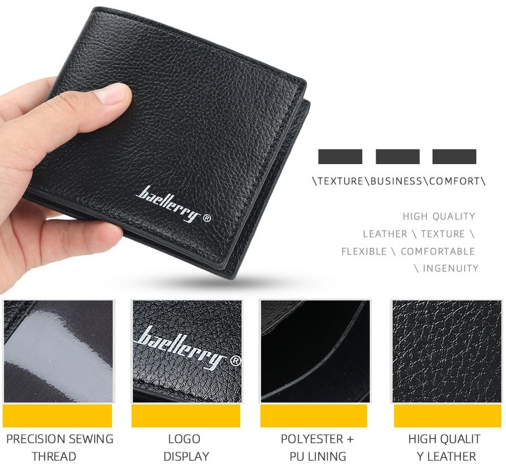 Baellerry Men's Short Wallet PU Leather Slim Front Pocket Card Holder Travel Gift for Him