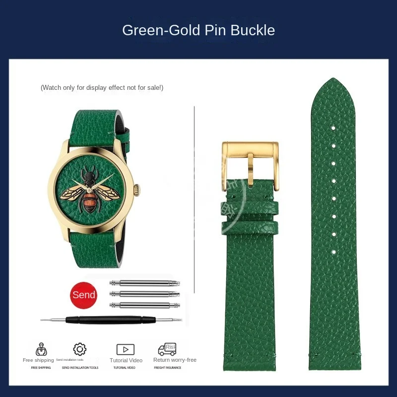 thumbnail image 1 of Correa de reloj para GUCCI YA1264065 Little Bee Bordado Gucci Correa de reloj de cuero genuino verde para hombres y mujeres Pulsera de 20 mm, 1 of 5