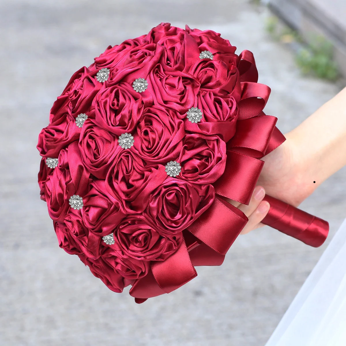 Wedding bride simulation rose rhinestone bouquet bridesmaids hand flower gift W823S