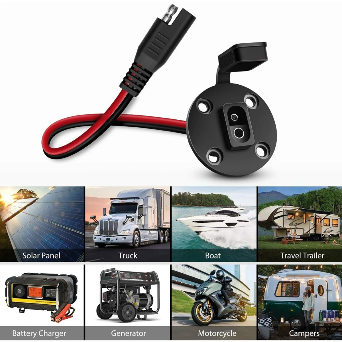 2Pcs SAE Power Socket Sidewall Port Weatherproof SAE Quick Connect Solar Panel Mount Universal Flush-Mountable Connector 12AWG — view 6