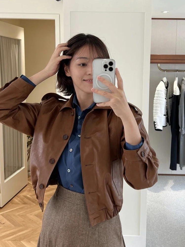 

Autumn Winter Fashion Leather Jacket Women 2022 Turndown Collar Single Breasted PU Cardigan Tops Lady Vintage Luxury Outerwear