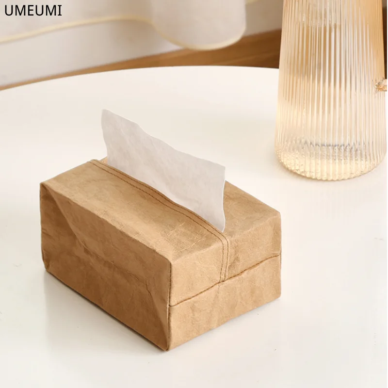 Creative pleated kraft paper waterproof tissue box modern designer storage napkin bag home desktop decoration 3