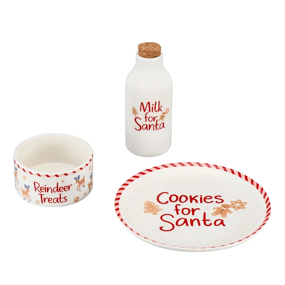 Santa Cookie Plate and Milk Bottle Set 3