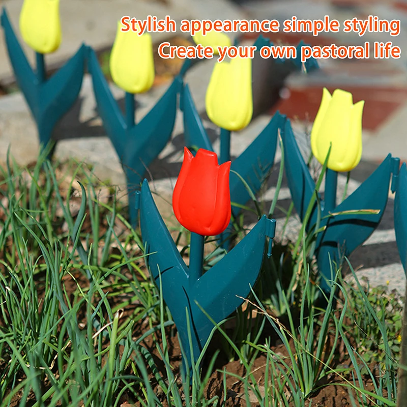 PVC Simulation Tulip Flower Garden Fence 5 Pcs Colourful for Yard Lawn Border Lawn Fence Outdoor Landscape Garden Decoration garden art decor