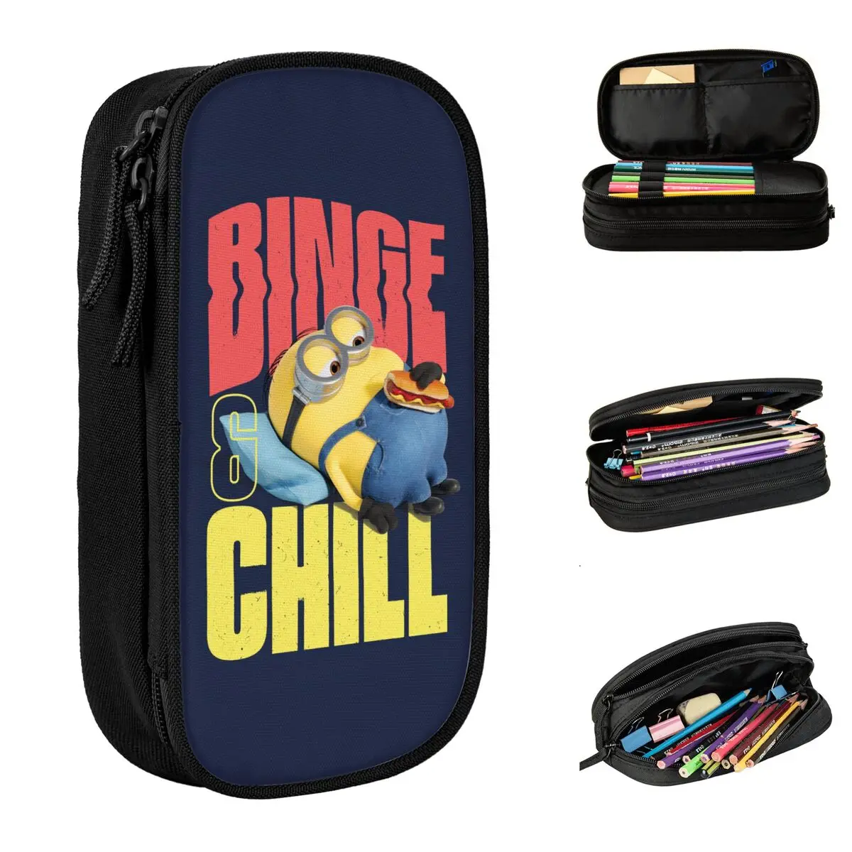 Minions The Rise Of Gru Pencil Case New Dave Binge & Chill Pen Bags Kids Big Capacity School Supplies Astuccio Per Matite Cosmetiche