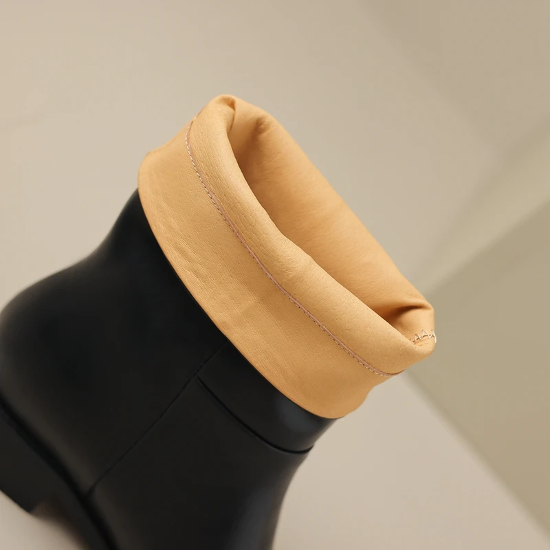 Women's New Autumn/Winter Round Head Genuine Leather Cowhide Mid Heel Extra Large and Calf Chelsea Short Boots
