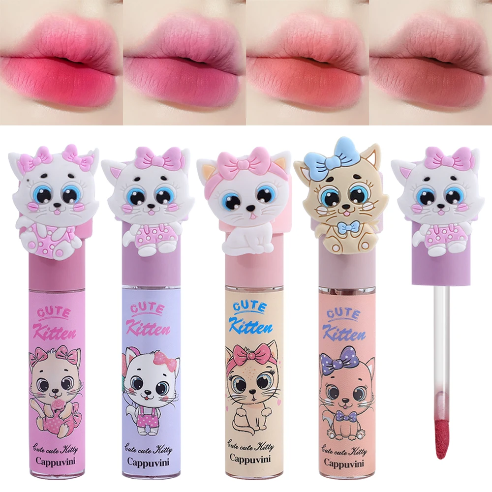 Description Picture 2 of itemCute Cat Velvet Lip Gloss 4 Color Lasting Easy To Color Pink Red Matte Lip Mud Waterproof Non-stick Cup Liquid Lipstick Cosmetic