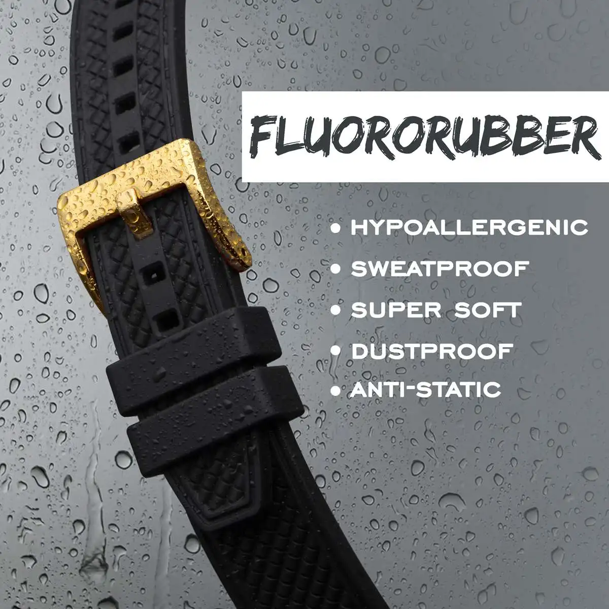 BISONSTRAP Fluororubber Watch Straps 18mm 20mm 22mm for Unisex Rubber Straps Replacement Bracelet Black Blue Brown for Samsung