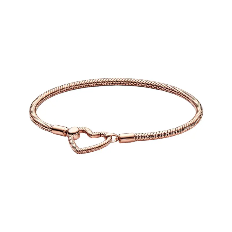 

14K Rose Gold Wrist Iconic Snake Chain Charm Bracelets For Women Fine Jewelry LOGO Ball Rebound Mechanism Spinning Heart Closure