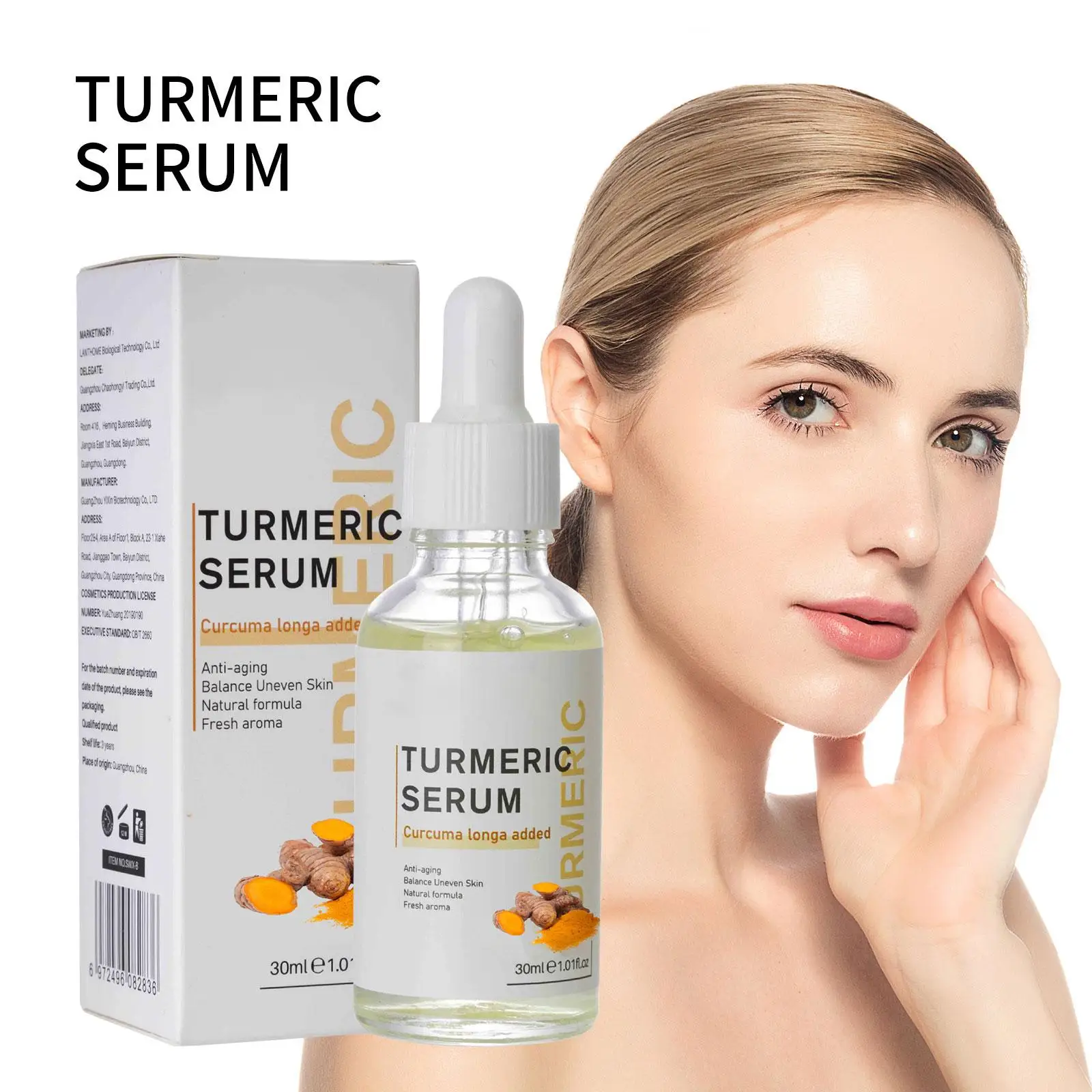 

30ML Turmeric Face Serum Whitening Dark Spot Remover Scar Roughness Acne Skin Facial Corrector Essence Care Bright Skin Imp Z3F8