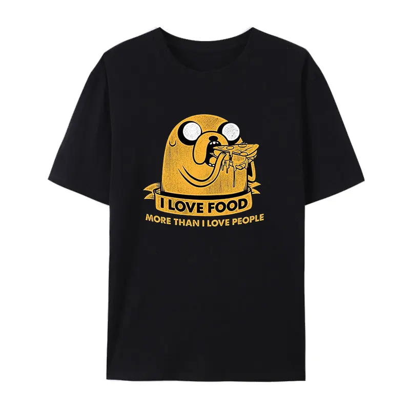 

Funny Adventure Time I Love Food More Than I Love People Anime Cotton T-Shirts Men Women Short-sleev Humor Y2k Streetwear