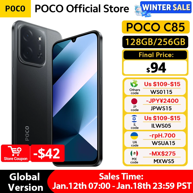 POCO C85 ブラック 8GB RAM 256GB ROM Xiaomi Poco C85 4G 256GB ROM 8GB RAM Dual SIM GSM Unlocked - Black