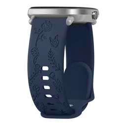 Floral Engraved 20mm Watch Strap for 20mm (Navy blue)