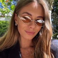 Mode petites lunettes de soleil polygonales femmes marque de luxe en métal demi-monture lunettes de soleil dames Hipster sexy oeil de chat nuances Vintage 2