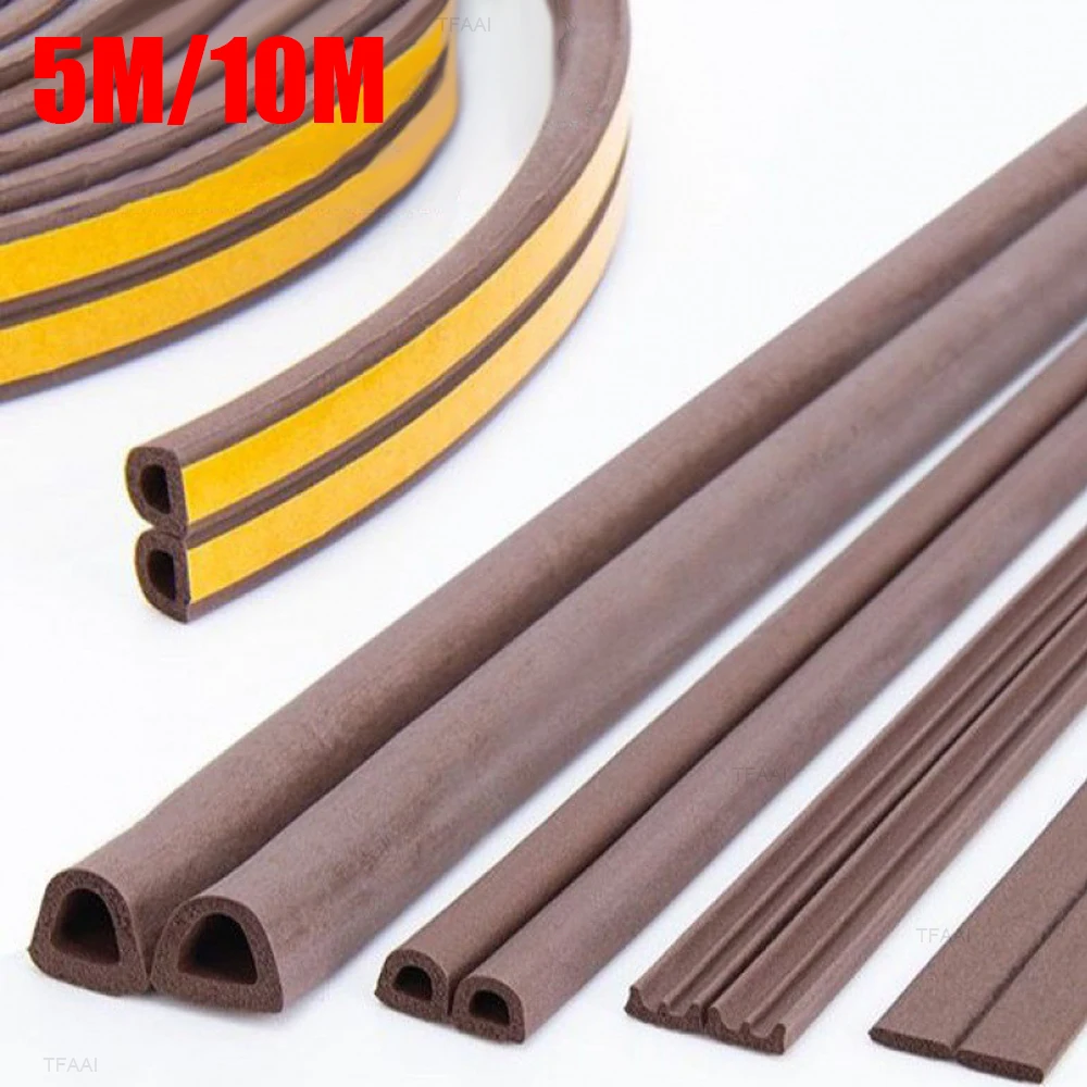 Bande d'étanchéité pour porte, 5M/10M, bande auto-adhésive pour bouchon de tirage, isolation des fenêtres, bande d'étanchéité en caoutchouc pour bruit