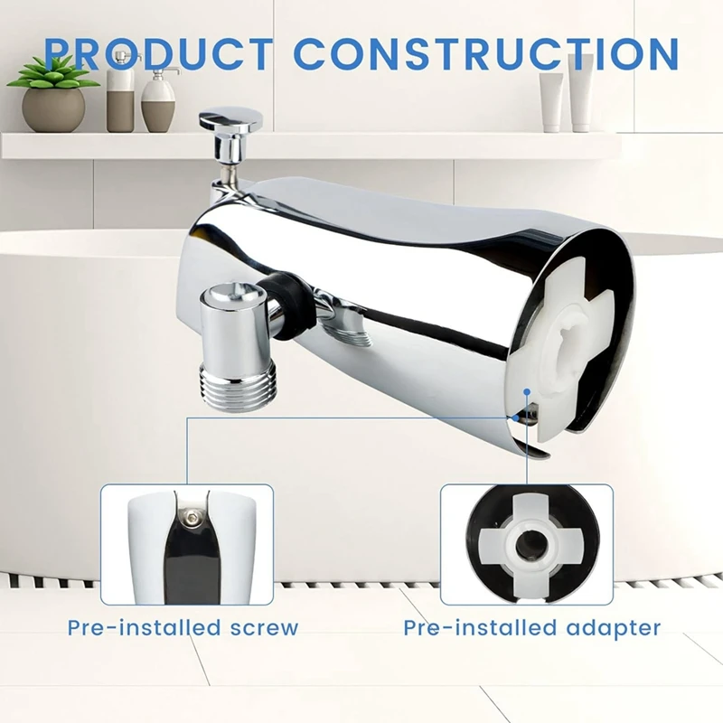 Tub Spout With Diverter, Bathtub Faucet With Shower Diverter And Hex Wrench Fits 1/2 Inch Copper Tube, 5.3 Inch 3