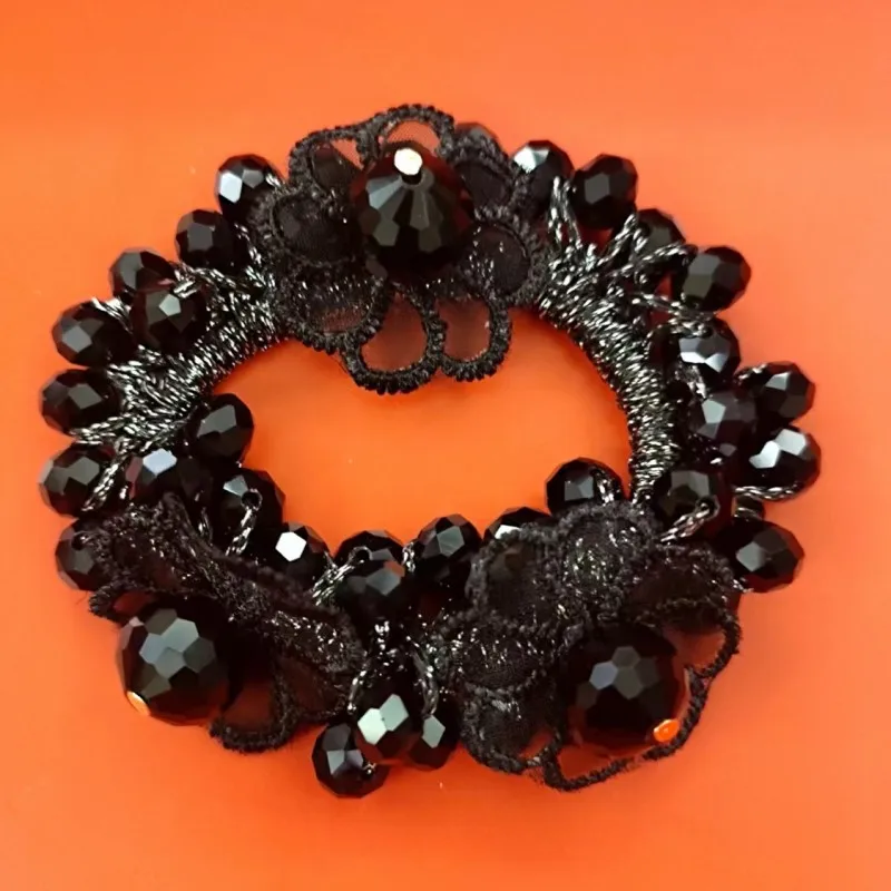 New Pearl Hair Accessories Zou Chrysanthemum Flower Crystal L Hair Tie High Elastic Rubber Band Hand-Woven Women Accessories