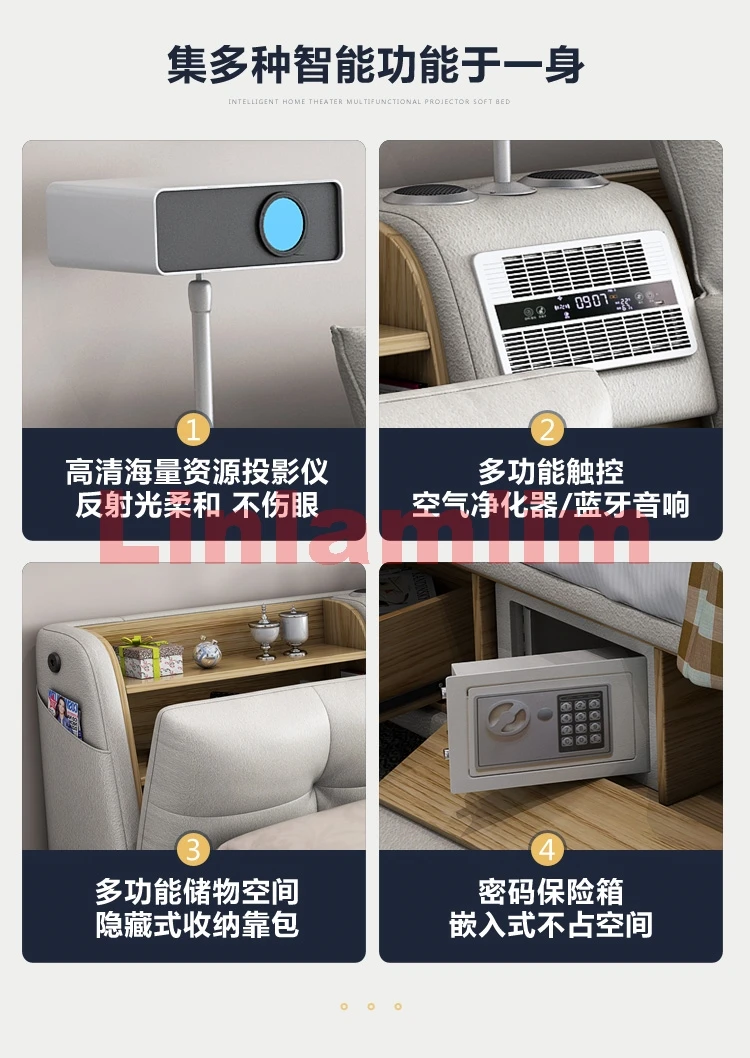 Linlamlim Multifunctional Ultimate Camas Tech Smart Bed Tatami Camera Massage Lit with Bluetooth,Speaker,Projector,Air Purifier
