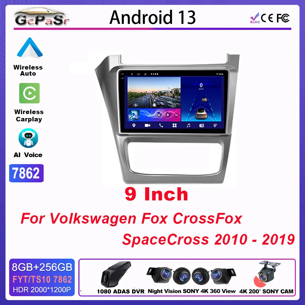 

9-дюймовый Carplay Android для VOLKSWAGEN FOX CROSSFOX SPACECROSS 2010 - 2019 автомобильный радиоприемник Bluetooth-навигация 5G Wifi сенсорный экран