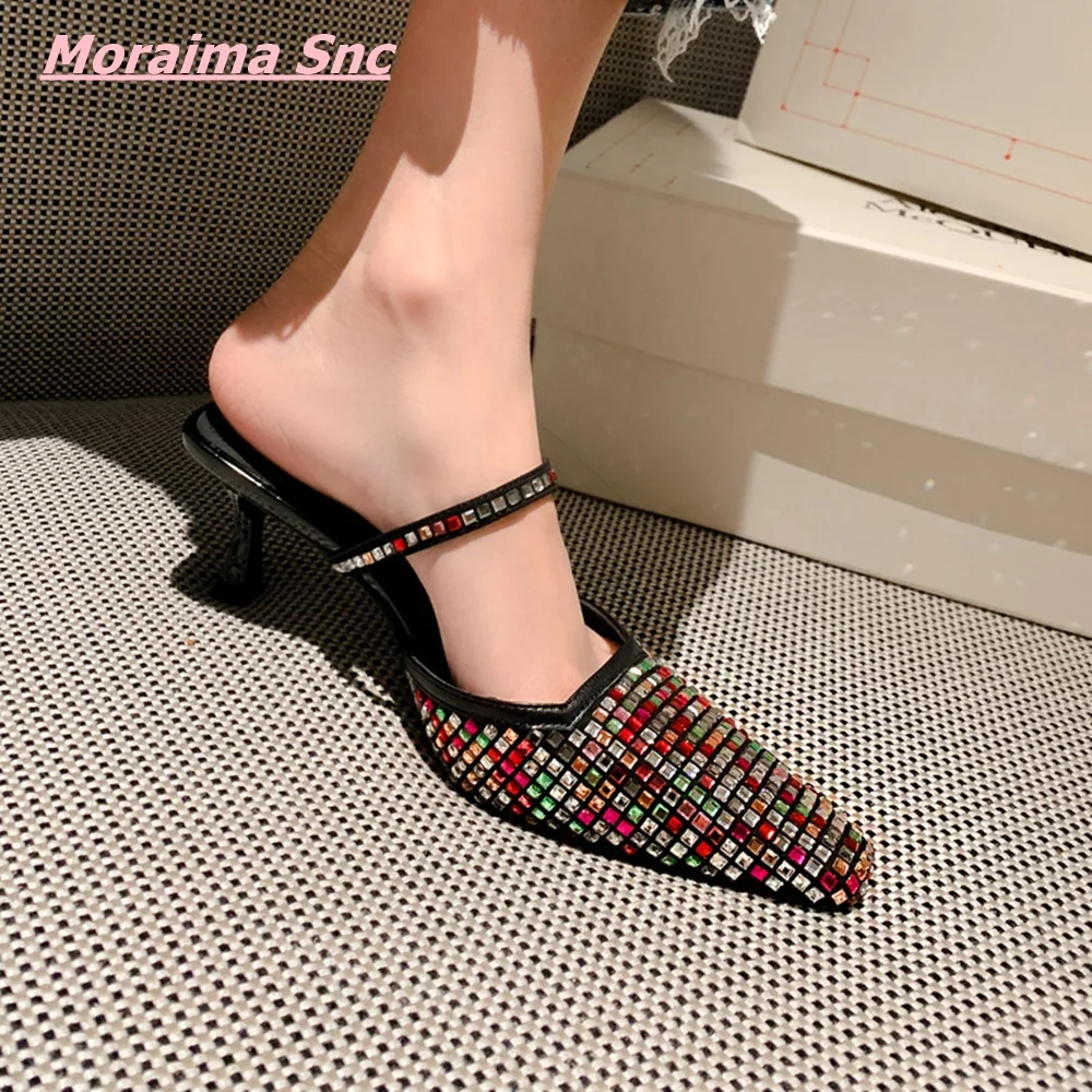 

Женские босоножки со стразами, модные кожаные босоножки на тонком высоком каблуке, привлекательные туфли с квадратным носком, удобные вечерние свадебные туфли, лето 2022