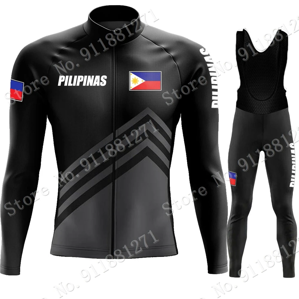 PHILIPPINES National Team Cycling Jersey Set Black Long Sleeve Flag Clothing Suit MTB Bike Road Pants Bib Ropa Ciclismo