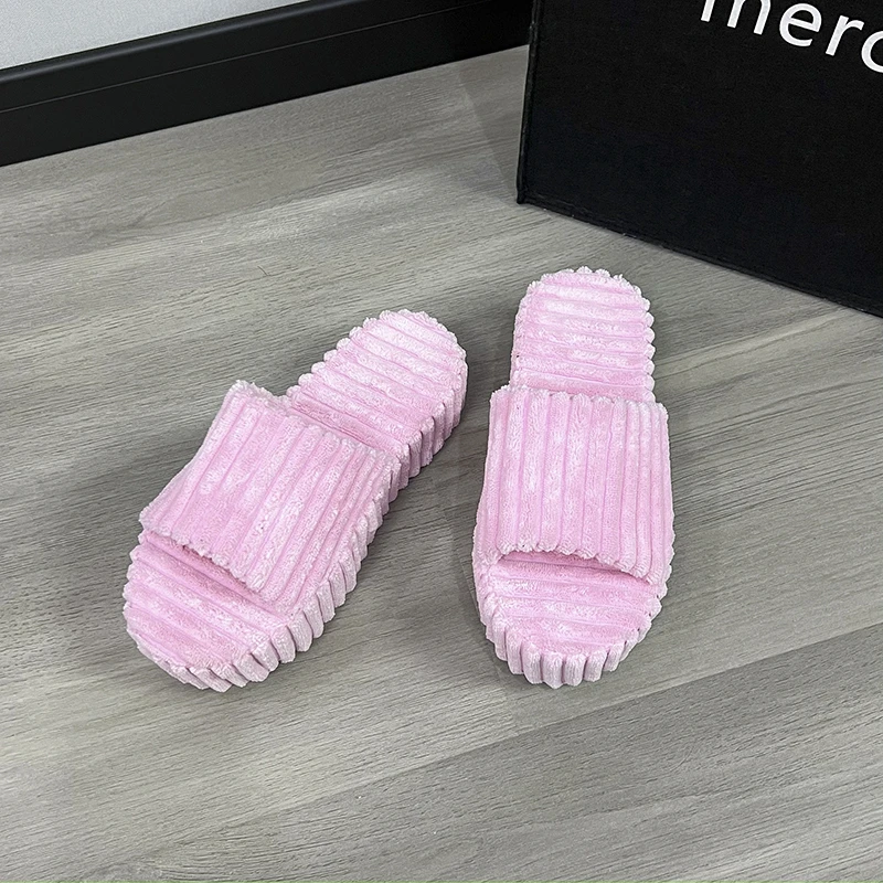 

2023 Spring and Autumn New Fashion Round Toe Open Toe Suede Simple Large Slippers Women's Comfortable Thick Sole Shoes