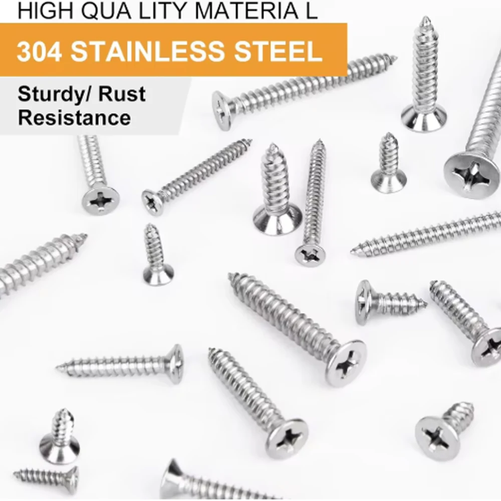 #8 Self-Drilling Wood Screw Set 60pcs Cross Flat Head Steel Plate Screws Self-Locking Nuts Wood Thread Screw Kit screw bolt nut set screw washer nut kit