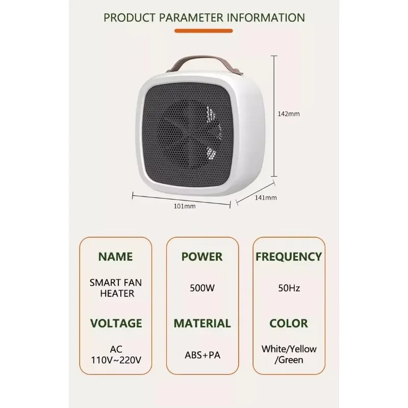 500W Desktop Warm Air Heater Portable Fast Heating Lightweight Intelligent Thermostat Overheat Protection Office Household for electric heater