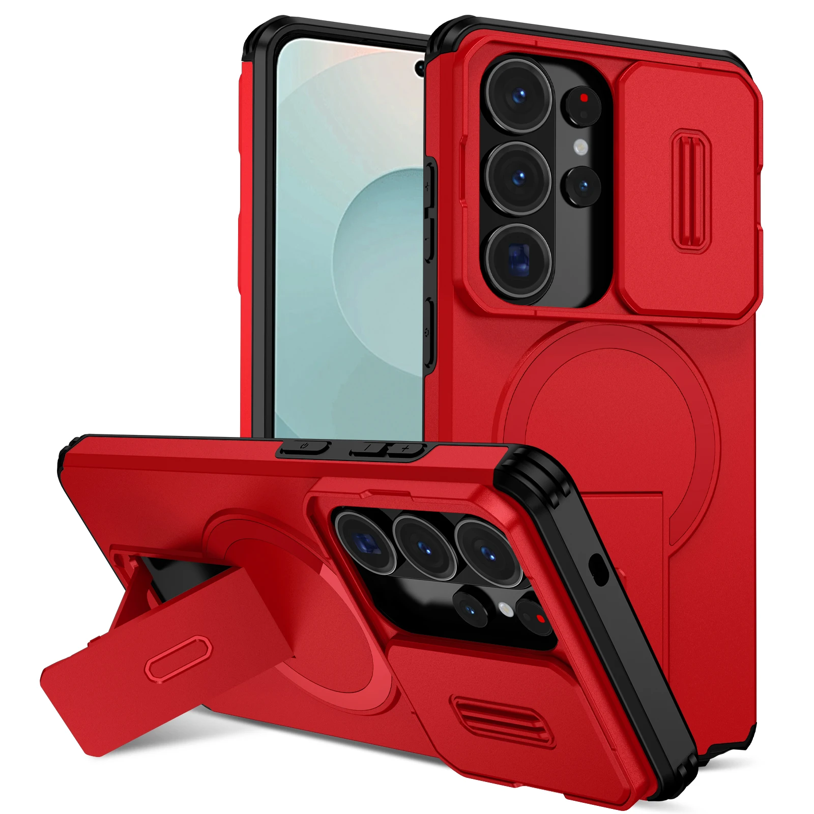 Enhanced Magnetic Wireless Charging Case with Shockproof Armor and Integrated Bracket