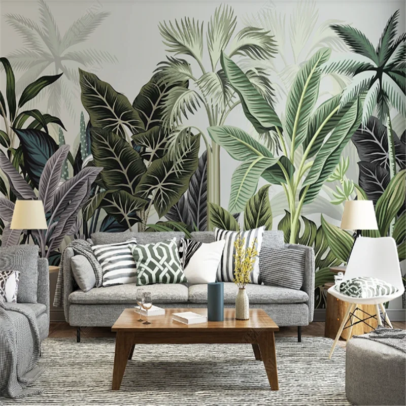 

Hand painted Forest Tropical Plants Mural Wallpaper For Living Room Bedroom Wallpapers TV Background Wall Papers Home Decor