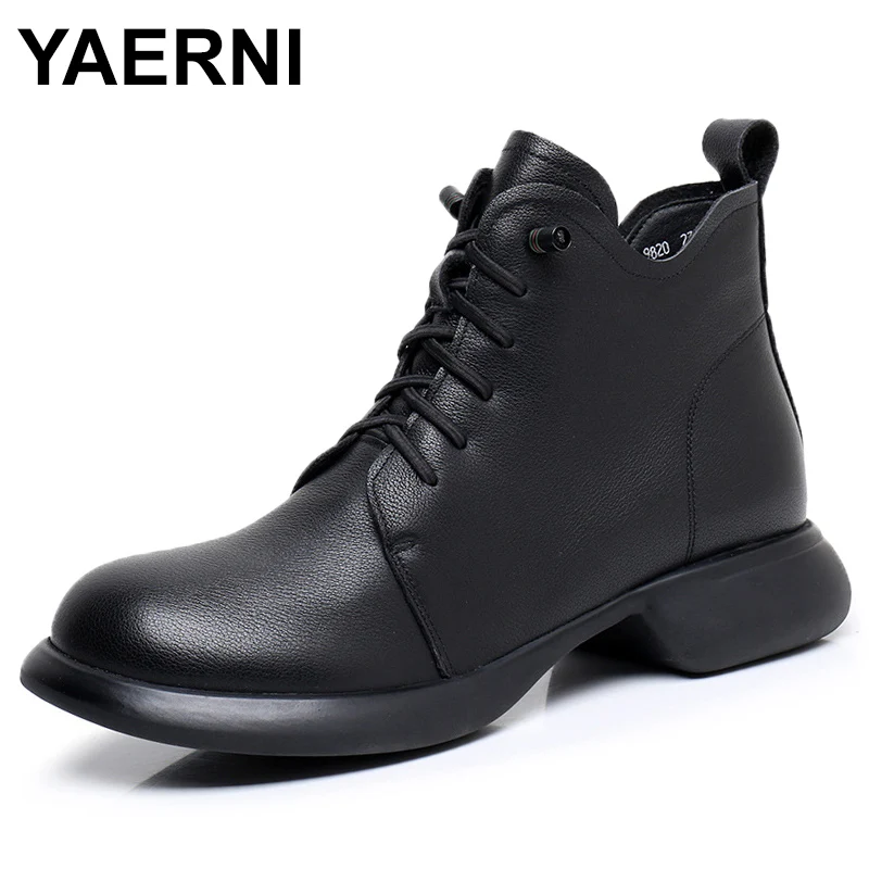 

2023 Autumn/Winter New Lace up Versatile Short Boots Round Toe Retro Mid Heel Genuine Leather Women's Boots