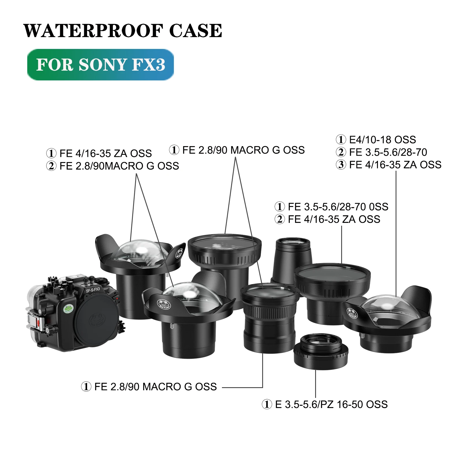 Seafrogs 스쿠버 다이빙 카메라 케이스 커버, FX3 E3.5-5.6PZ 16-50 OSS 렌즈, 수중 사진 장비, 방수 하우징