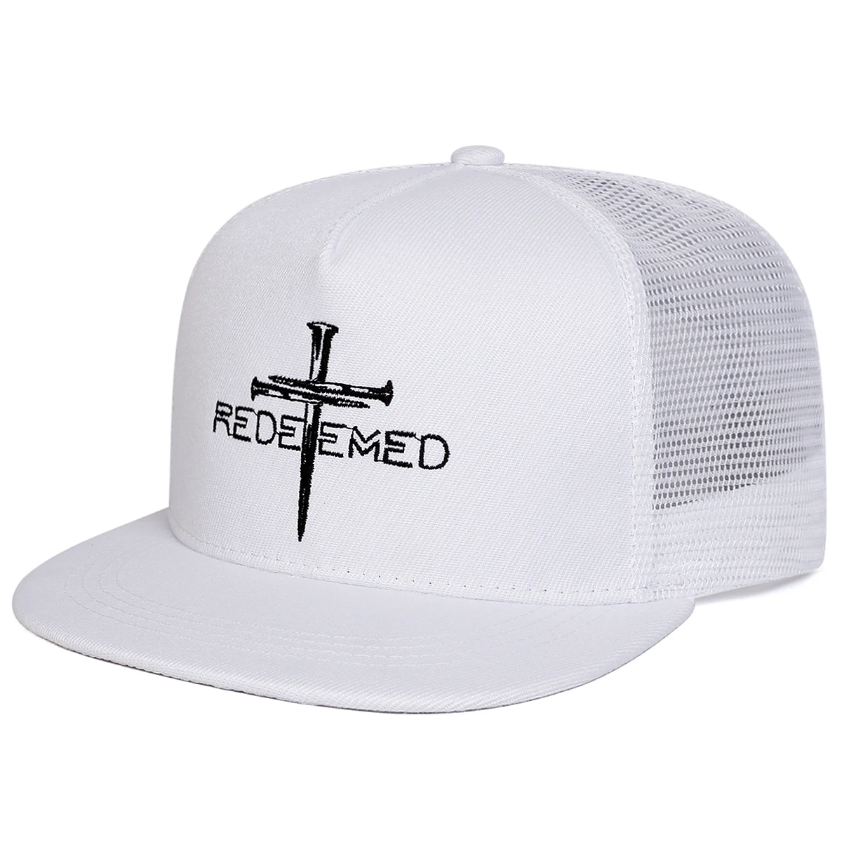 Unisex REDEEMED Hip-Hop-Netzhüte mit Kreuzstickerei, für Frühling und Sommer, für den Außenbereich, verstellbar, lässige Baseballkappen, Sonnenschutzhut, Sportkappe – Detail 4