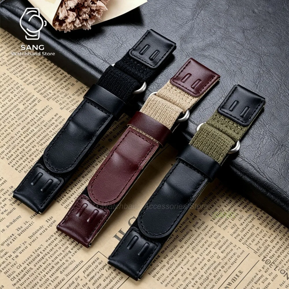 Universal Quick Release Nylon & Vintage Leather Watch Band - Military Style Replacement Wristbelt