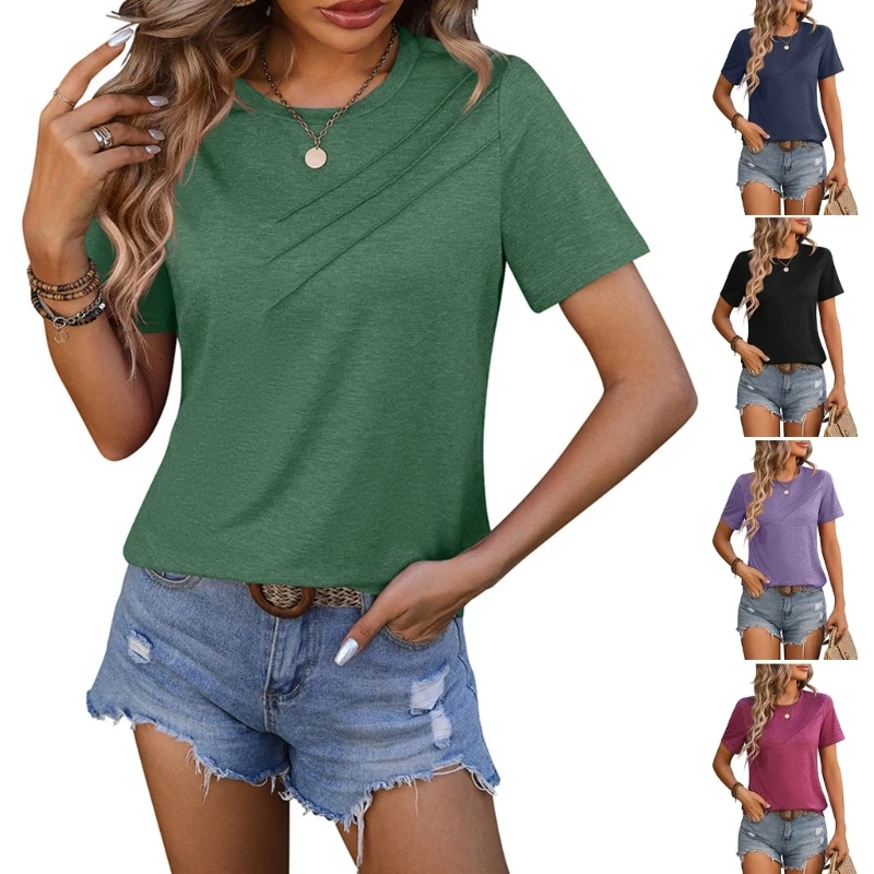 

Casual Round Neck Loose Casual Shirt Summer Short Sleeve Women's Simple Top