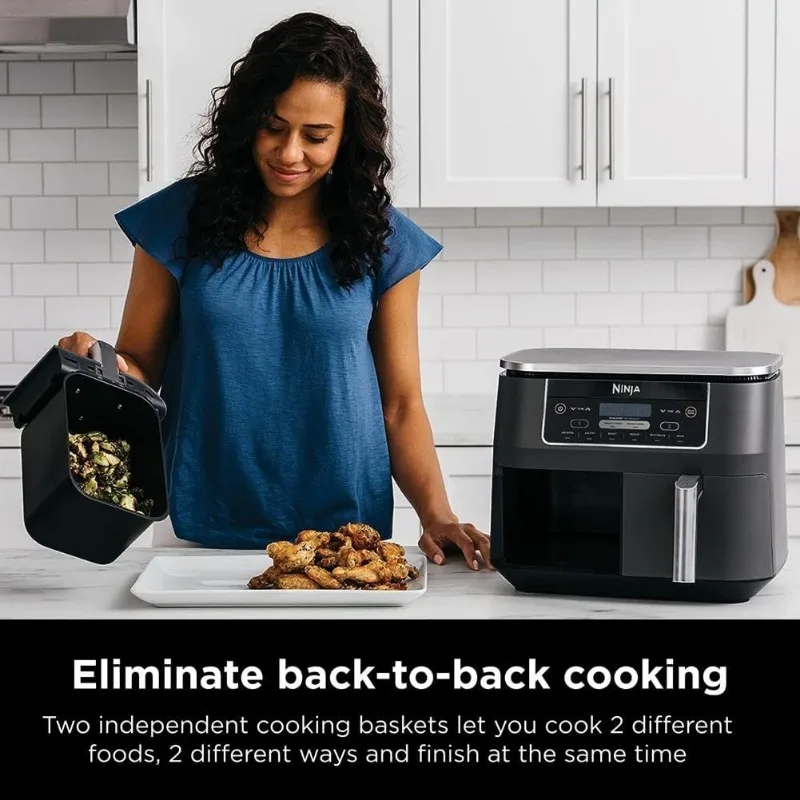 Ninja DZ201 Foodi 8 Quart 6-in-1 DualZone 2-Basket Air Fryer with 2 Independent Frying Baskets, Match Cook & Smart Finish, Grey 2