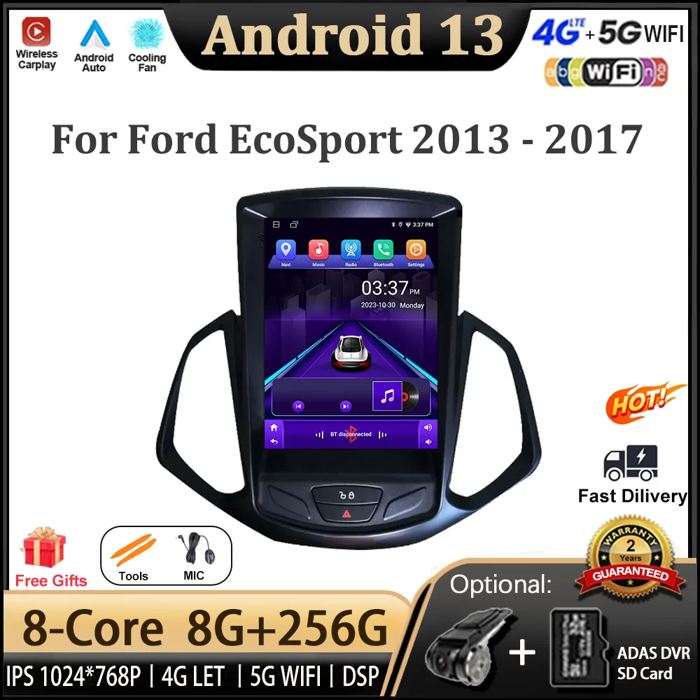 

Android 13 для Ford EcoSport 2013 - 2017 автомобильное радио, автомобильный мультимедийный проигрыватель, экран навигации DSP GPS 5G WIFI беспроводной Carplay BT