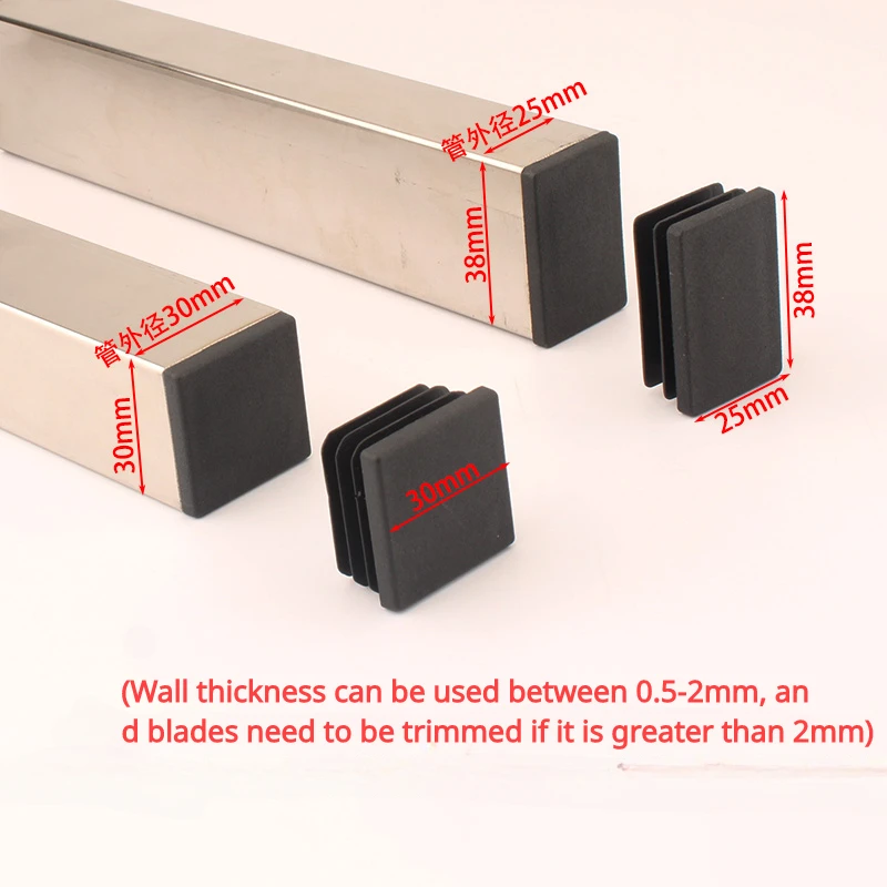 10x15mm-25x50mm Rectangle Plastic Black Blanking End Cap Caps Steel Tube Pipe Inserts Plugs Bung