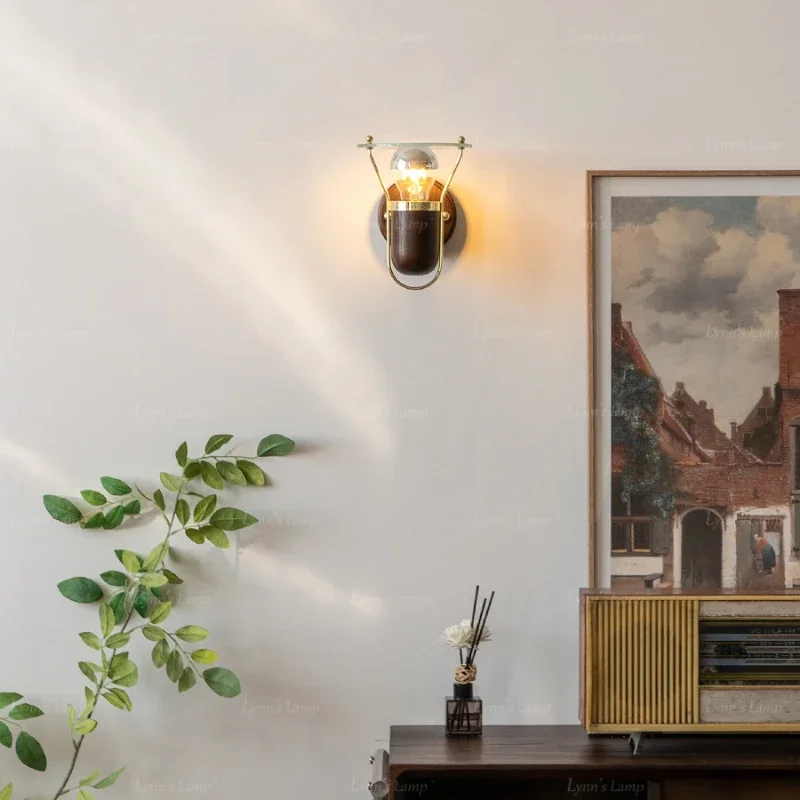 Walnut Shade Wall Luminaire, Retro LED Illumination, Nightstand, Swivel Lamp, Living Room Wall Decoration, Elegant Light