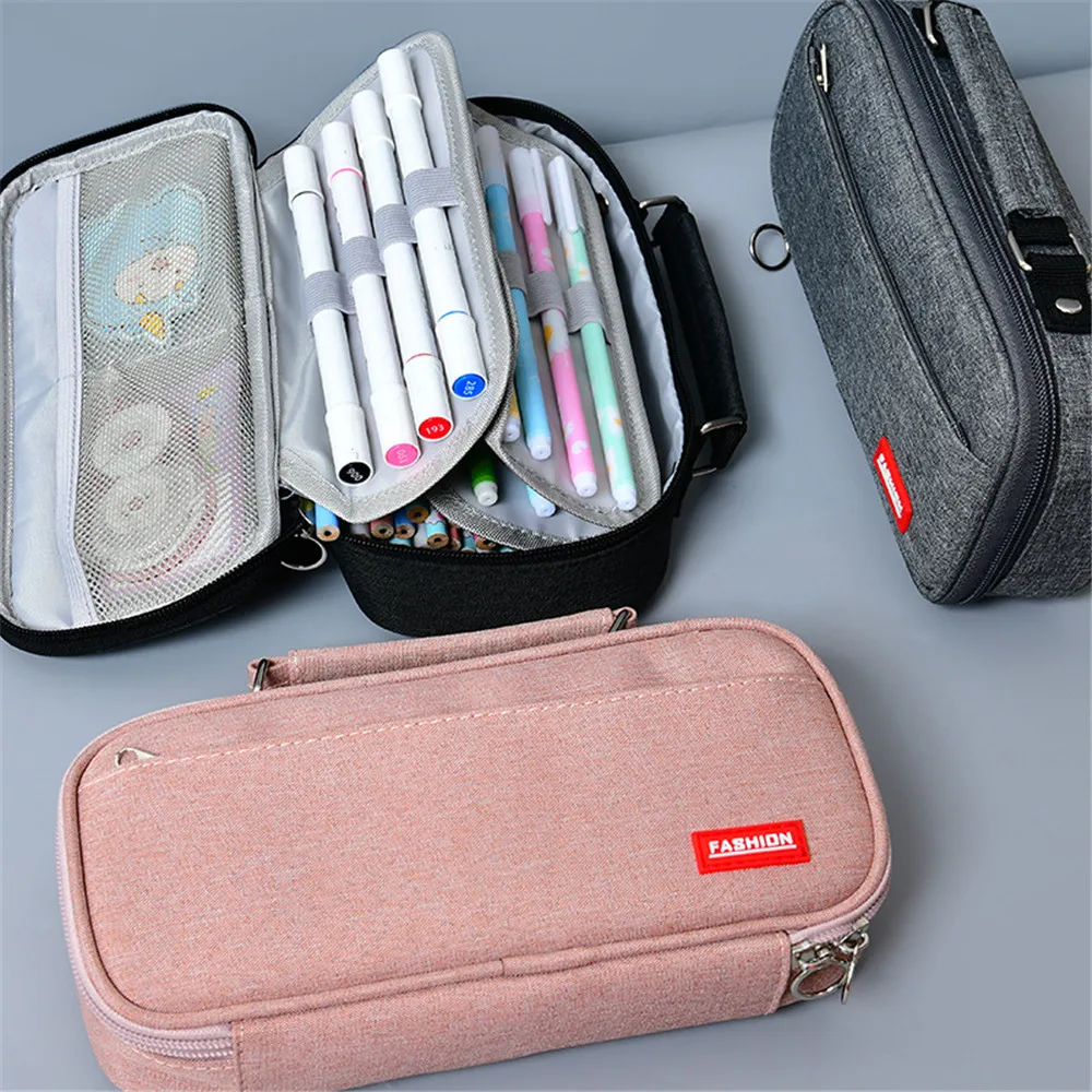 Estuche de lona Simple de gran capacidad para lápices, bolsa de almacenamiento para bolígrafos estuches de para estudiantes, estuche grande para bolígrafos _ - AliExpress
