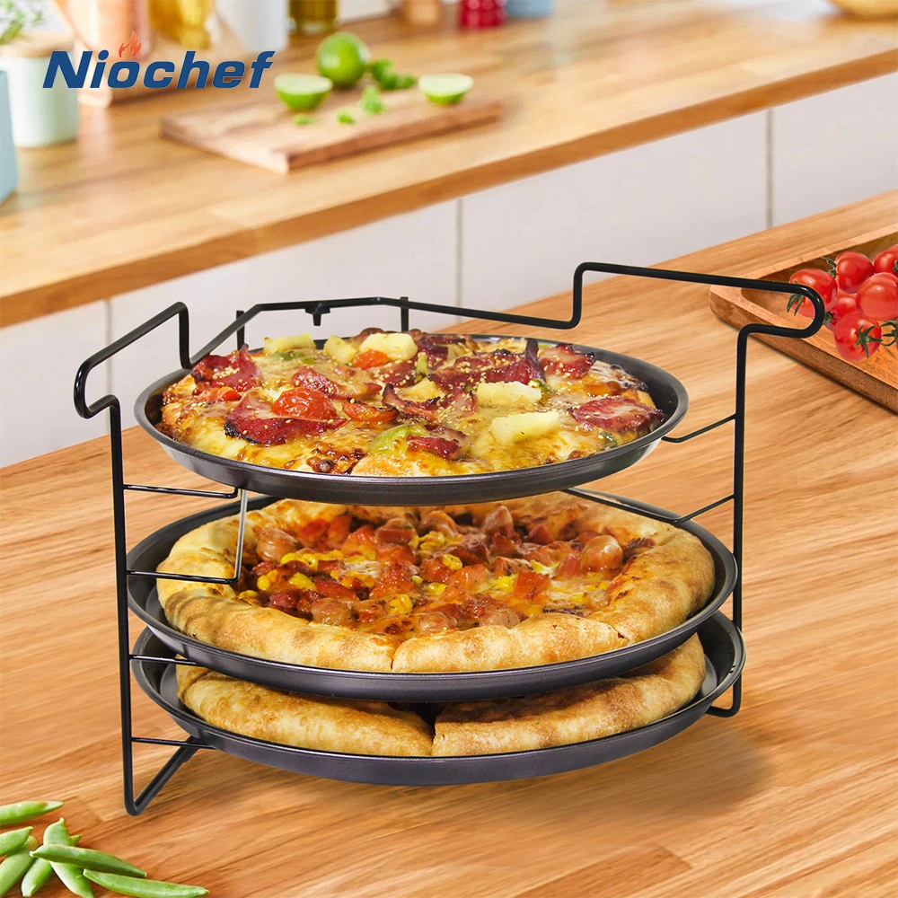 4-layer 10/11 Inch Pizza Pan Stand Set Baking Rack Cutting Board