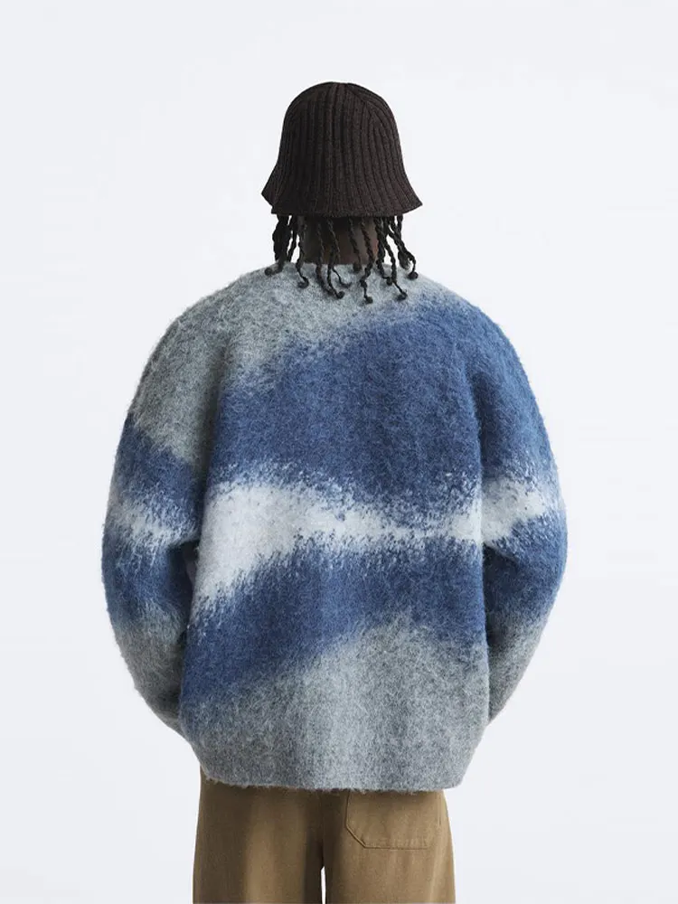 Casual Tie Dye Cashmere Sweater Cardigan Man Fashion Long Sleeve Single Breasted Knitted Jacket Autumn Warm Woolen Coat