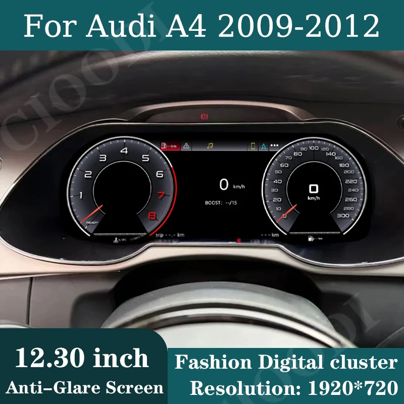 Panel de instrumentos digital LCD de 12,3" para Audi A4 (2009-2012): cuadro de instrumentos, pantalla de odómetro, velocímetro, Virtual Cockpit y CarPlay. 1