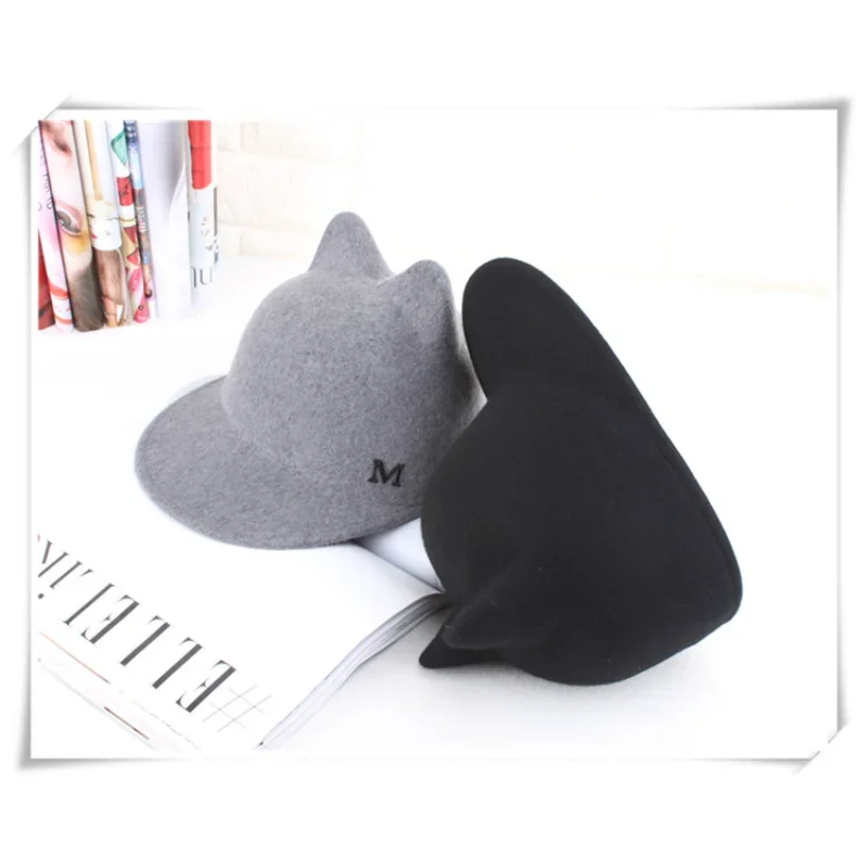 Plain Wool Felt Korean Cat Ears Equestrian Cap Parent-child Cap