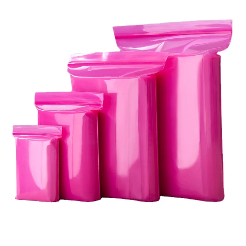 100Pcs PE Pink Thickened 0.13mm Clear Zip Lock Bags Dustproof Sealed Bag Pull Bone Plastic Storage Bag Reclosable Poly Zip Bags 2