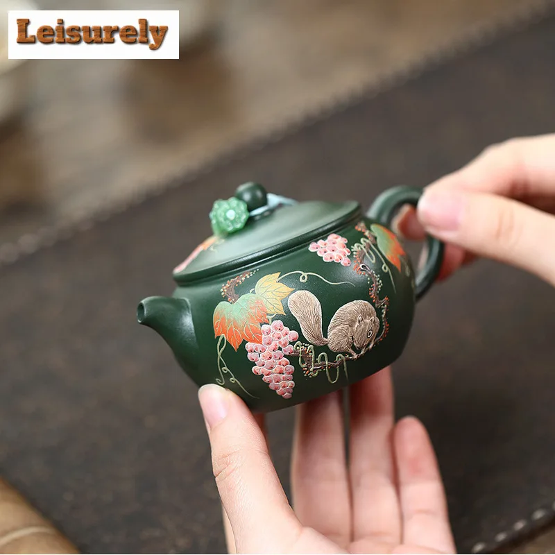 140ml Boutique Yixing Purple Clay Teapots Handmade Squirrel Grape Pot Raw Ore Green Mud Kettle Chinese Zisha Teaset Tea Services